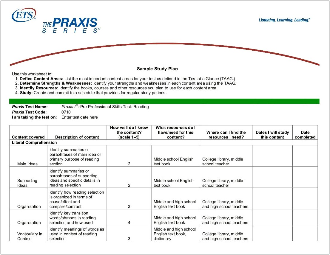 Study Plan Template For Students Pdf