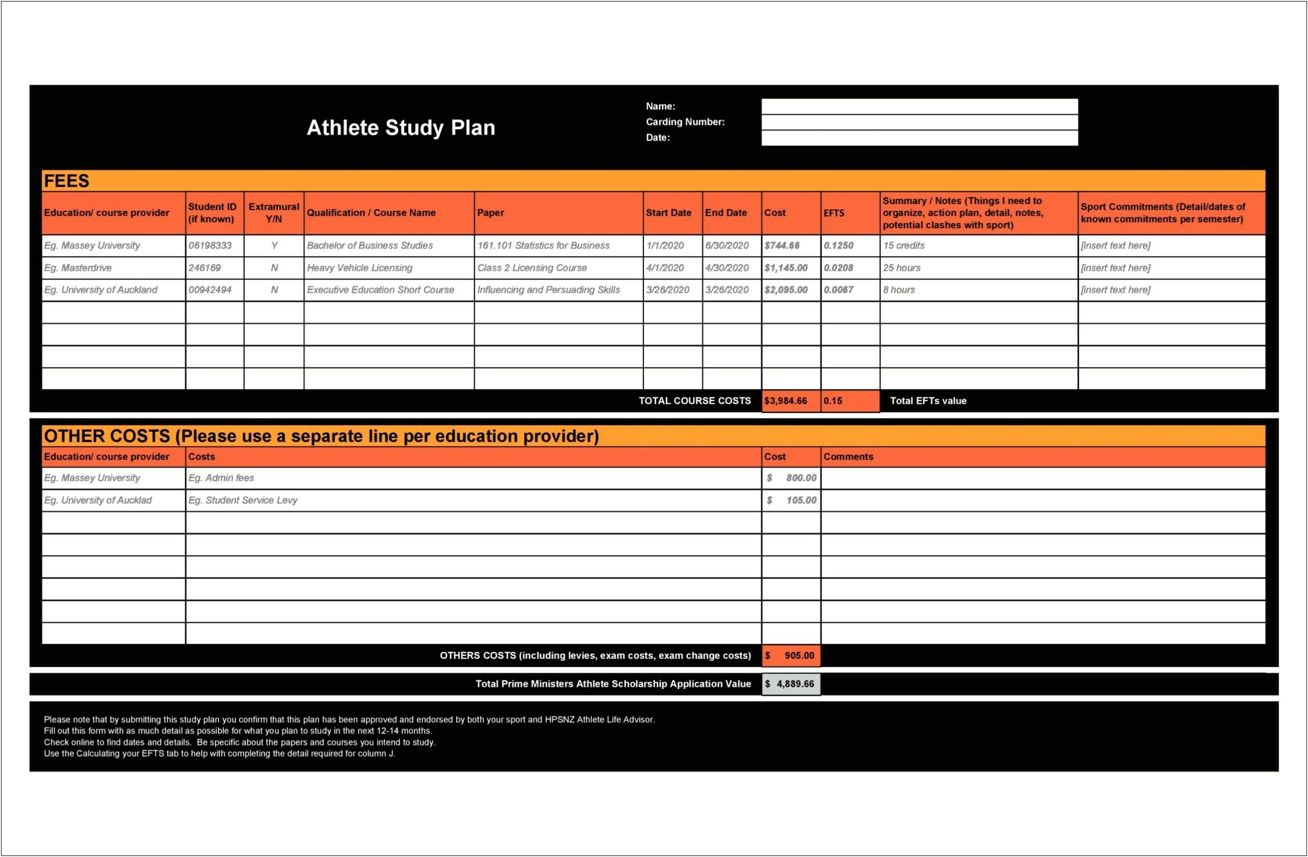 Study Plan Template For Students Tempaltes