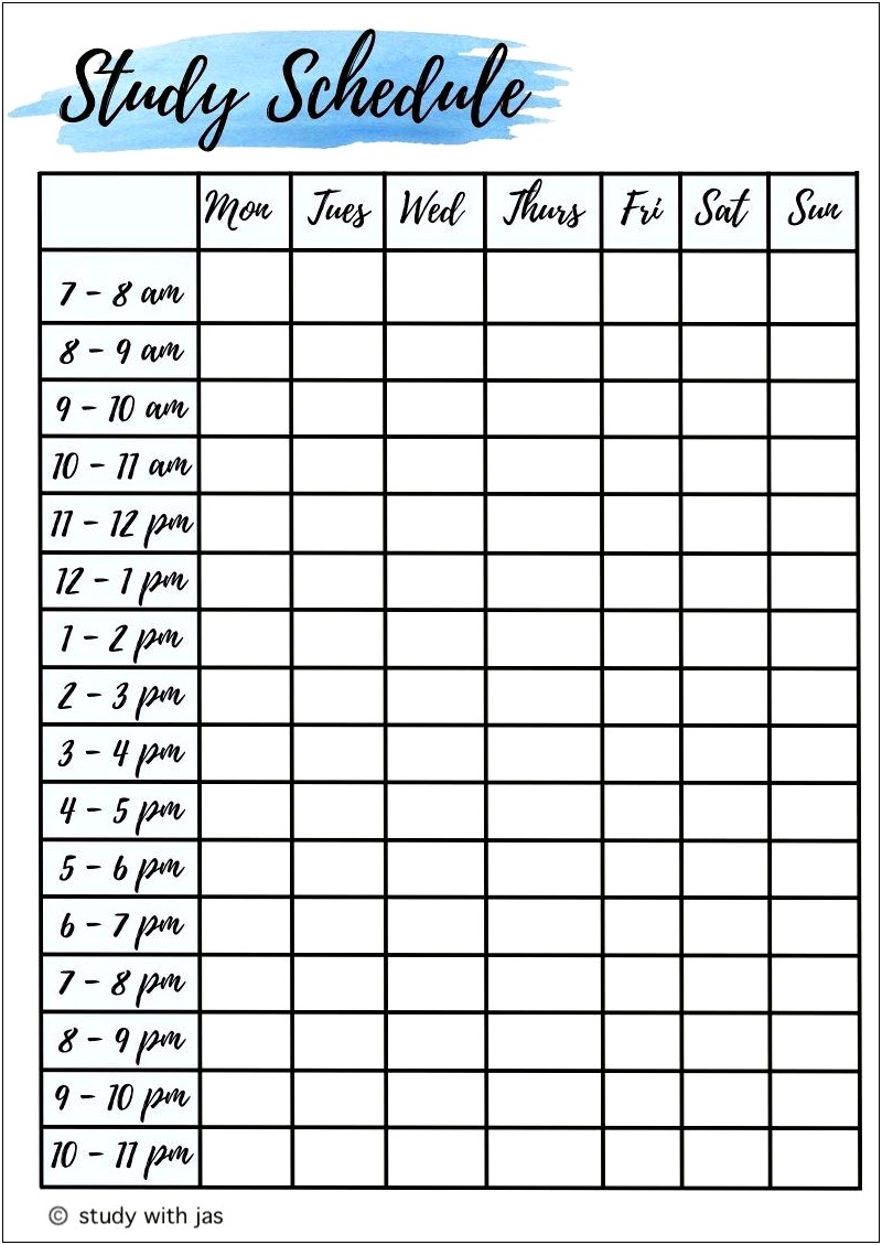 Study Plan Template For Students Templates