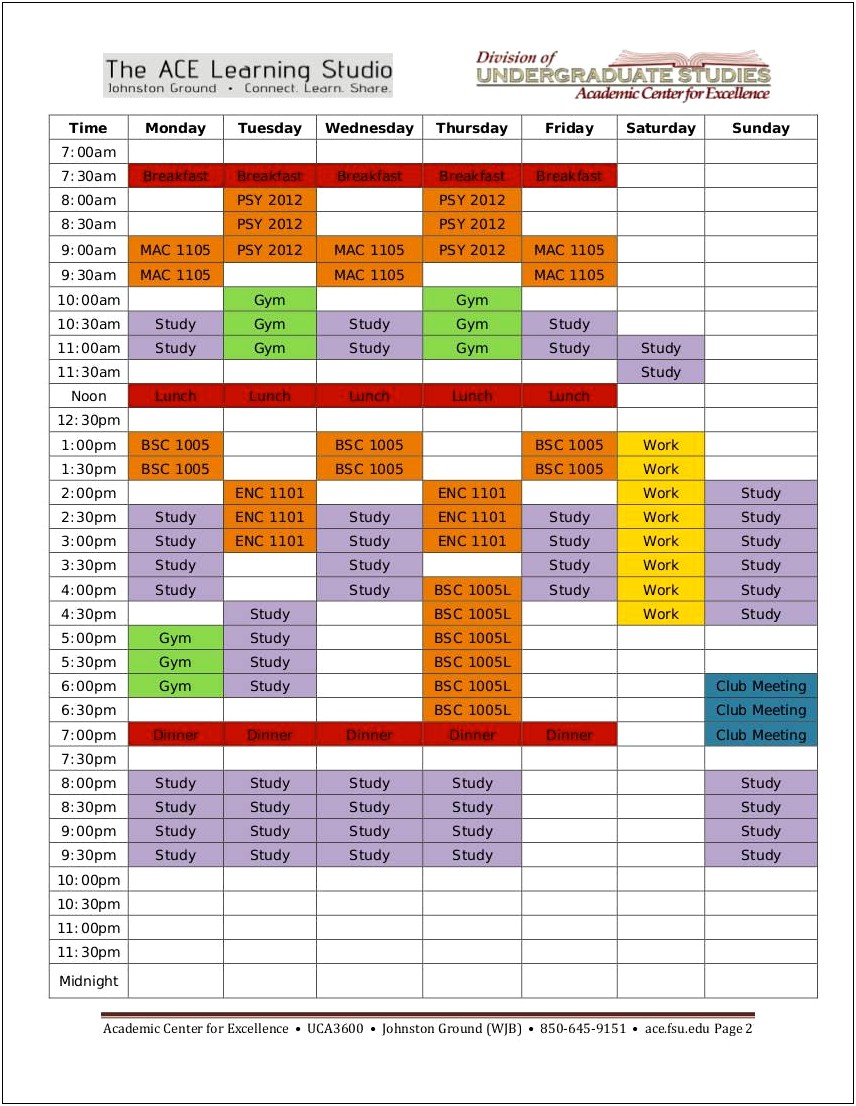 Study Plan Template For University Students