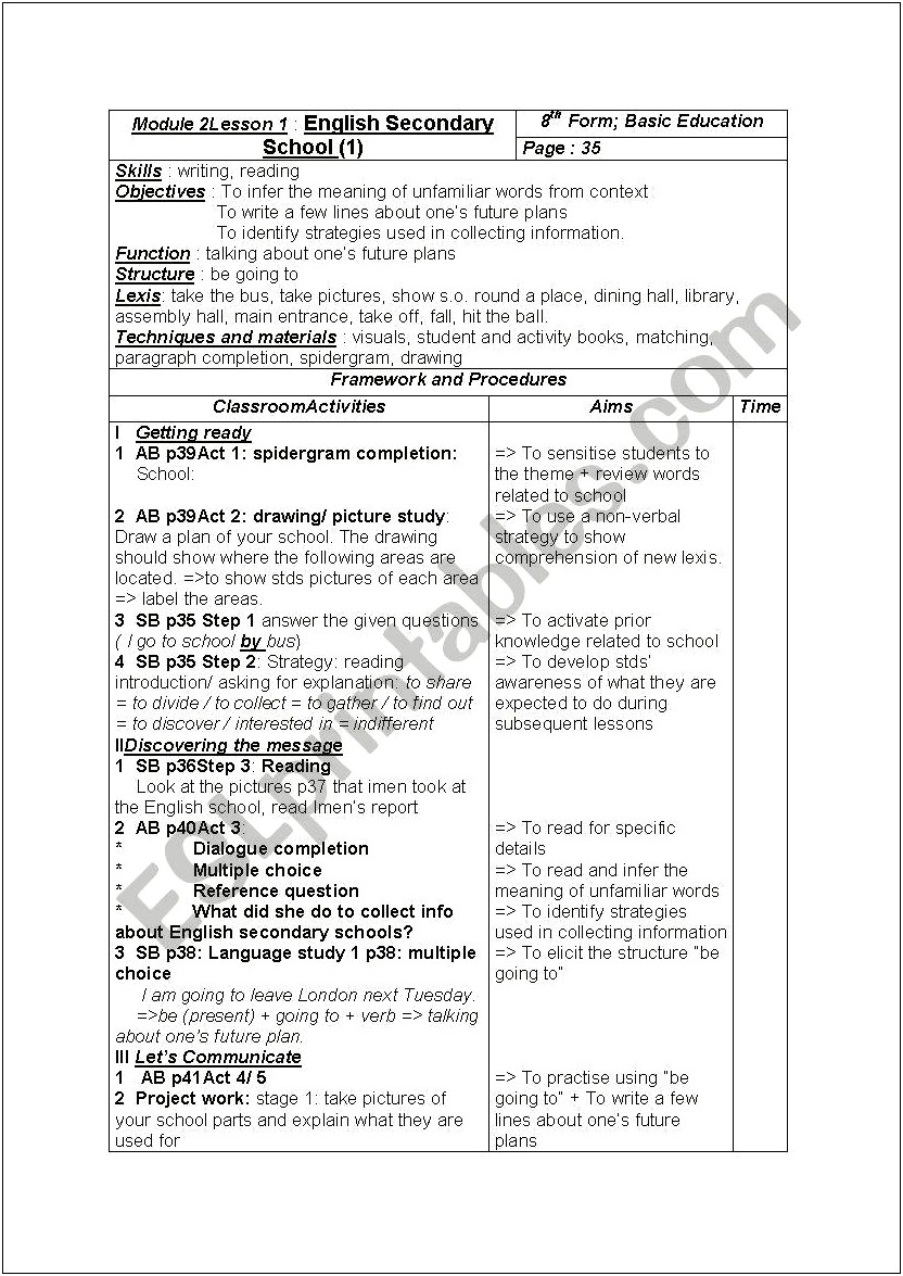 Sub Plans For Highs School Template