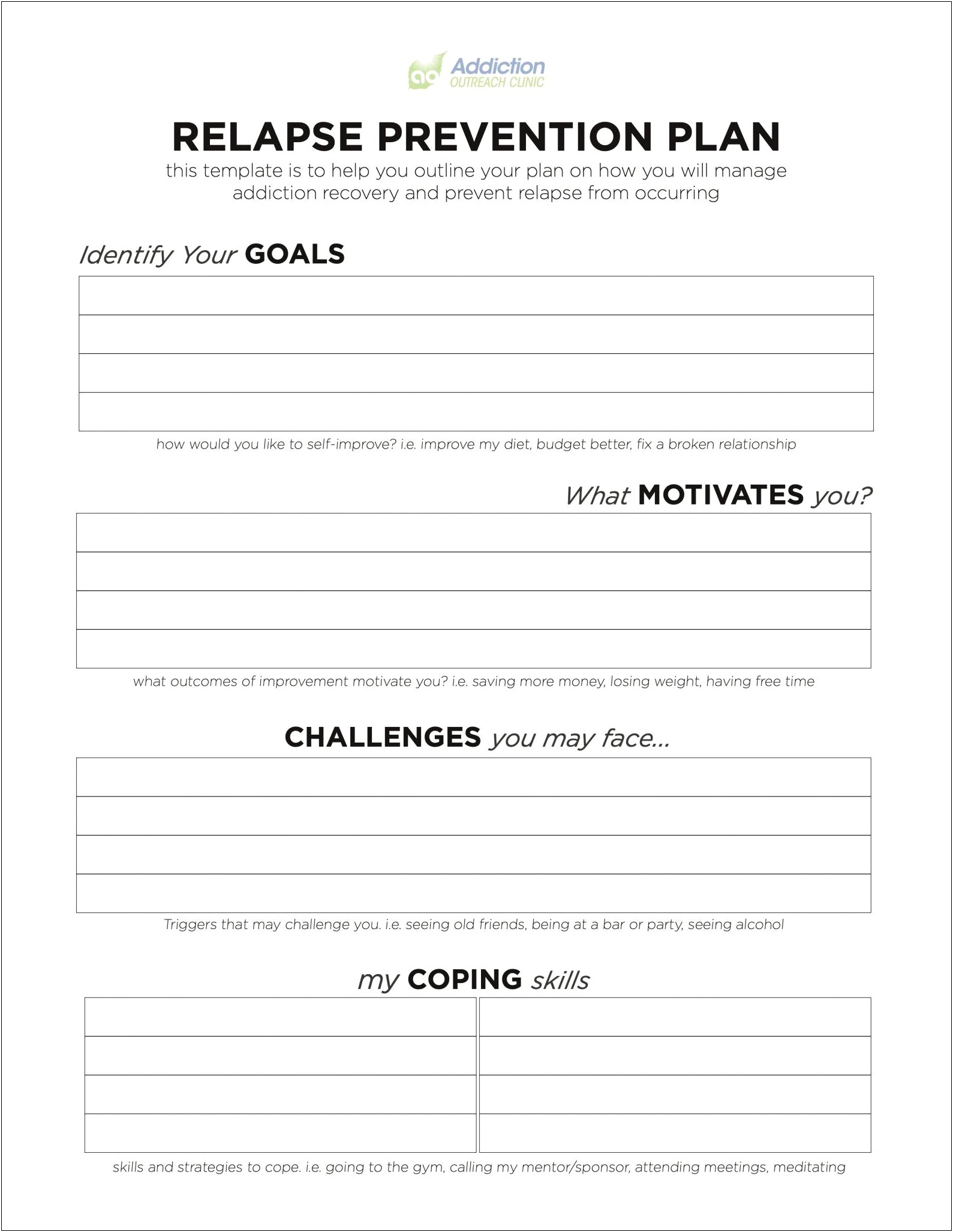 Substance Use Relapse And Recovery Plan Template