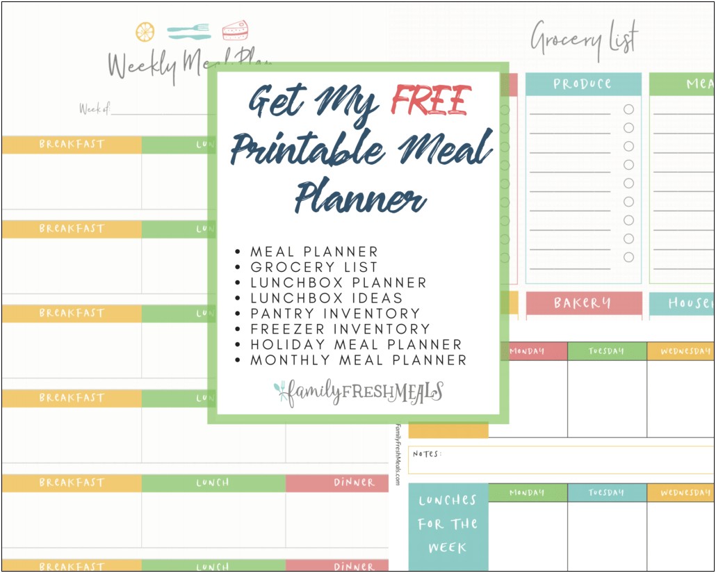 Summer Meal Plan Weekly Printable Template