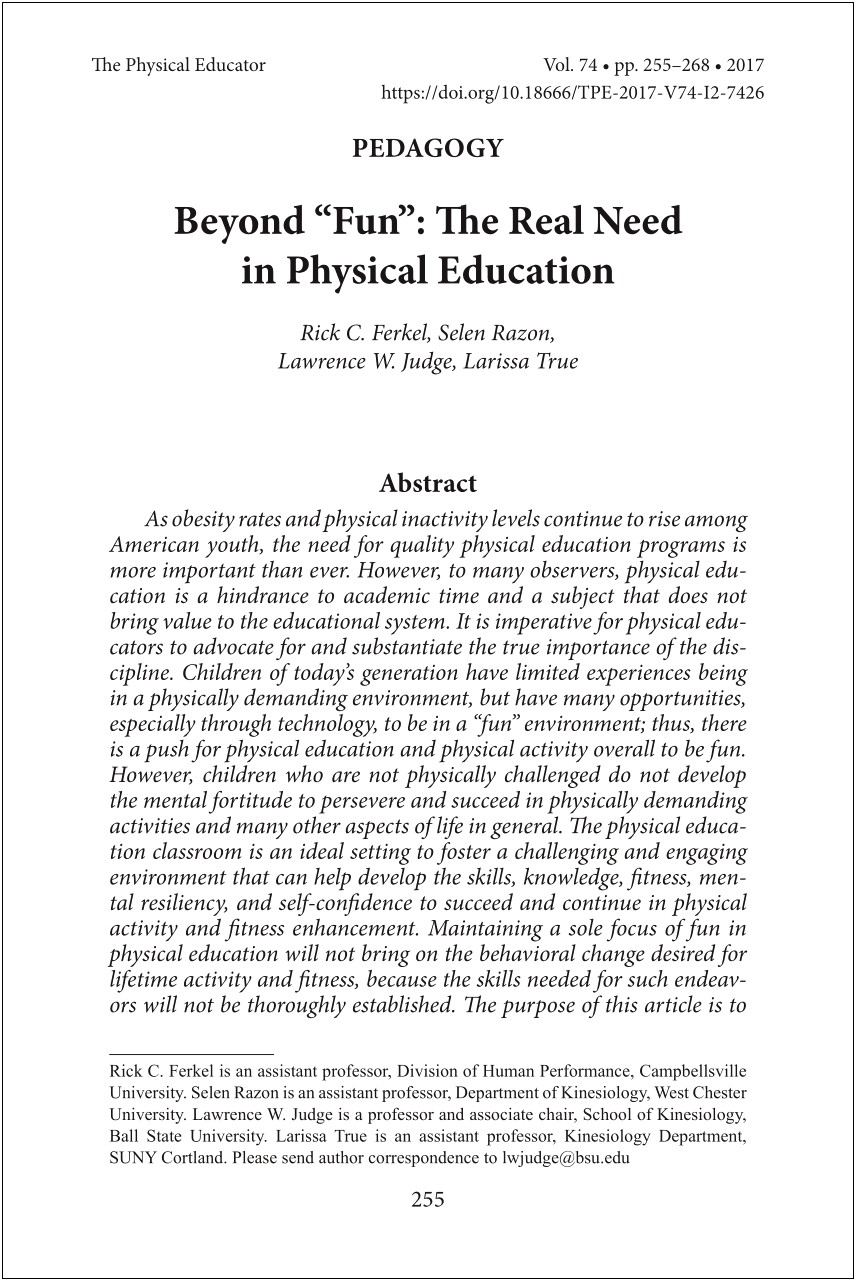 Suny Cortland Physical Education Lesson Plan Template