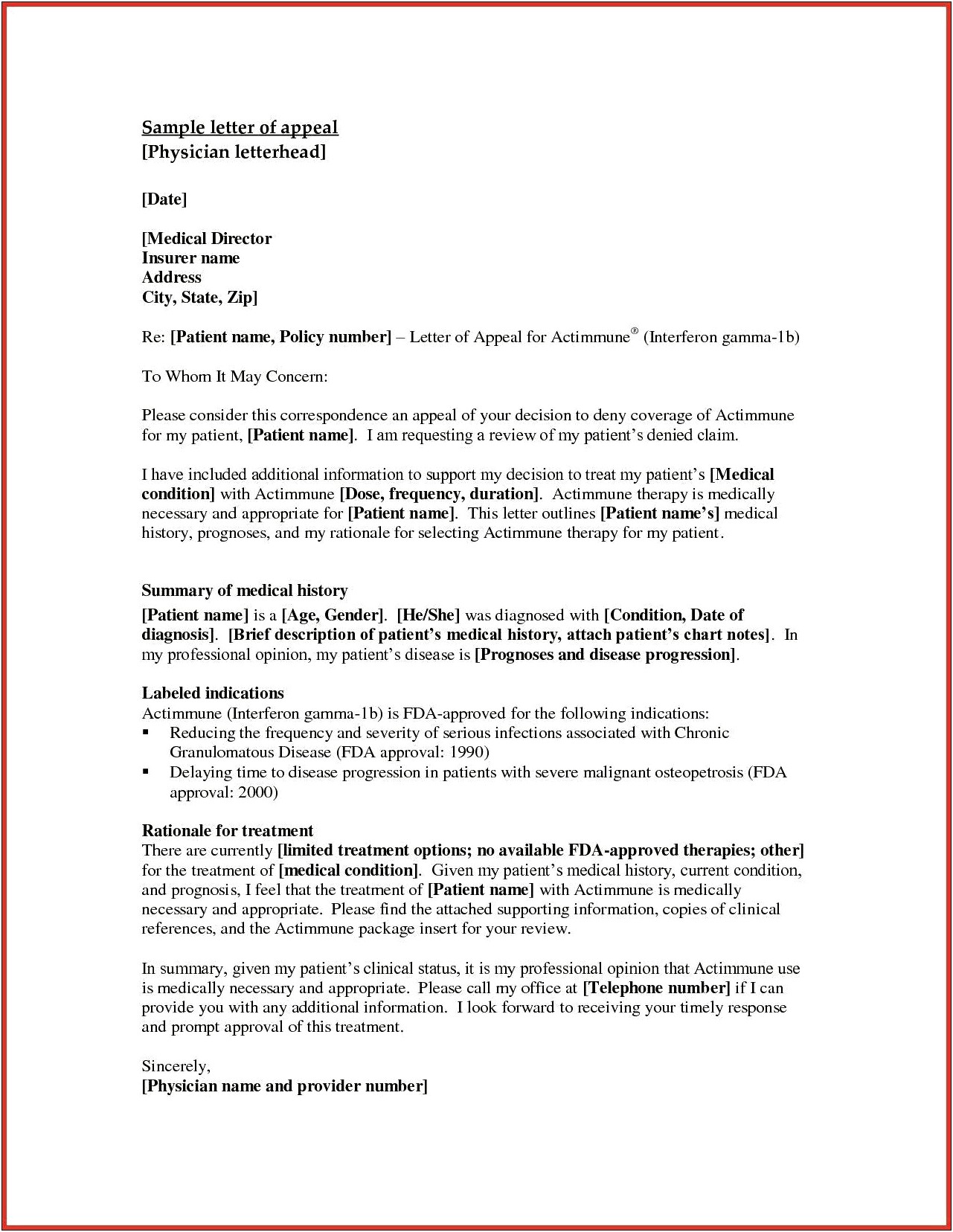 Supplier Letter Of Medical Necessity Template