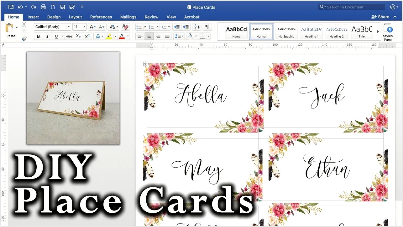 Table Name Cards Template Free Word