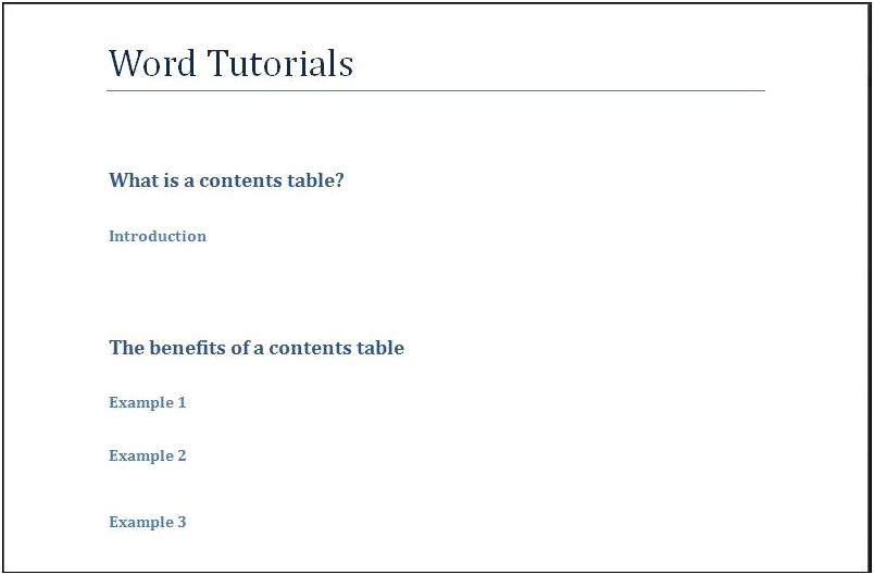 Table Of Contents Word Template 2007