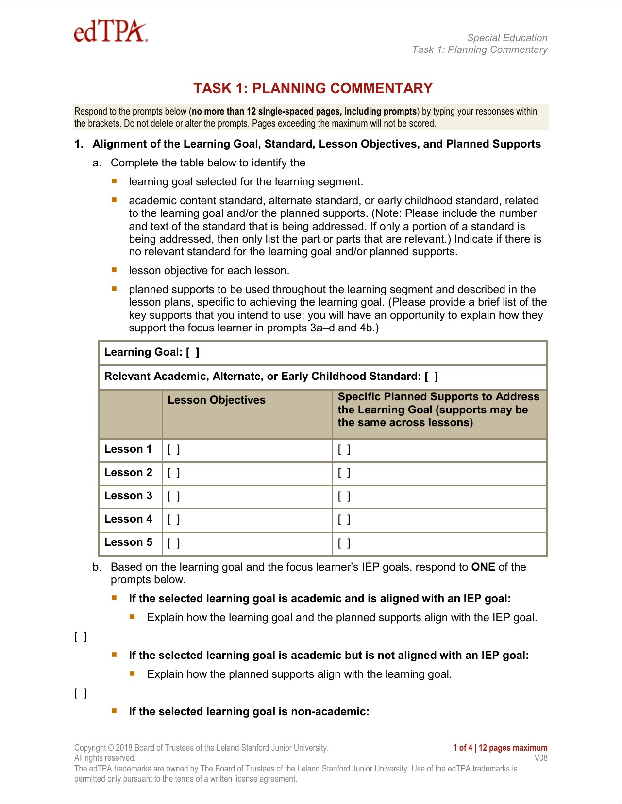 Task One Planning Commentary Math Template