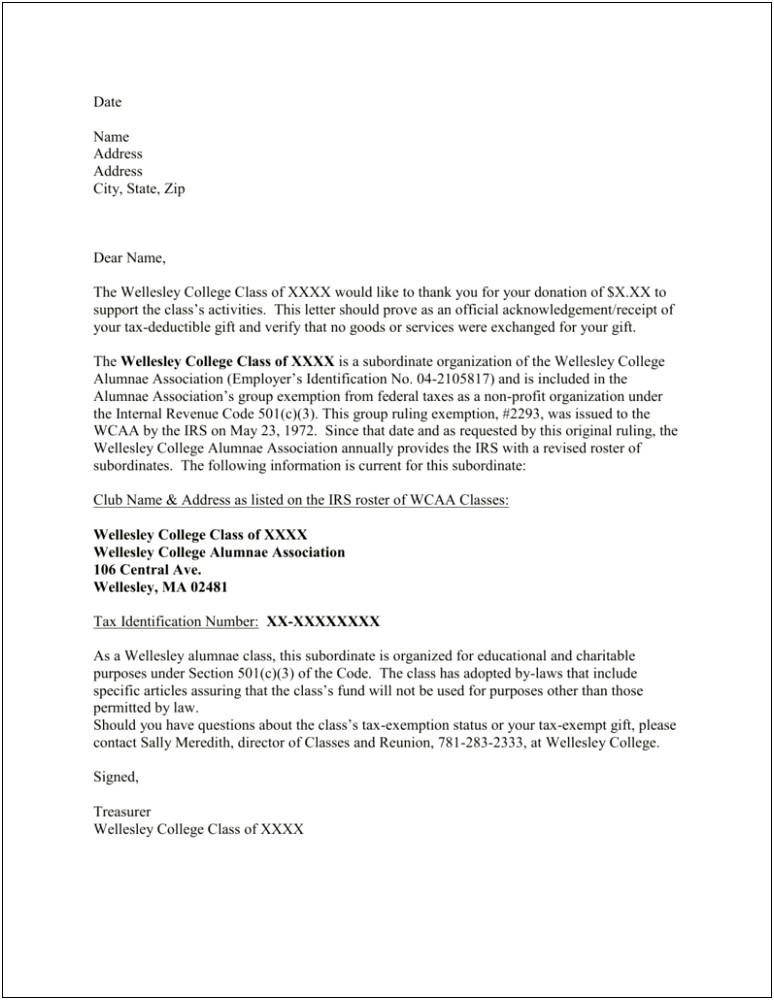 Tax Deductible Donation Receipt Letter Template