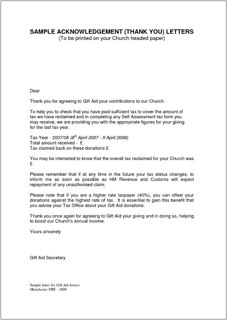 Tax Letter Letter Template From A Church