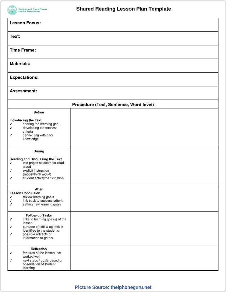 Tc Shared Reading Lesson Plan Template Pdf