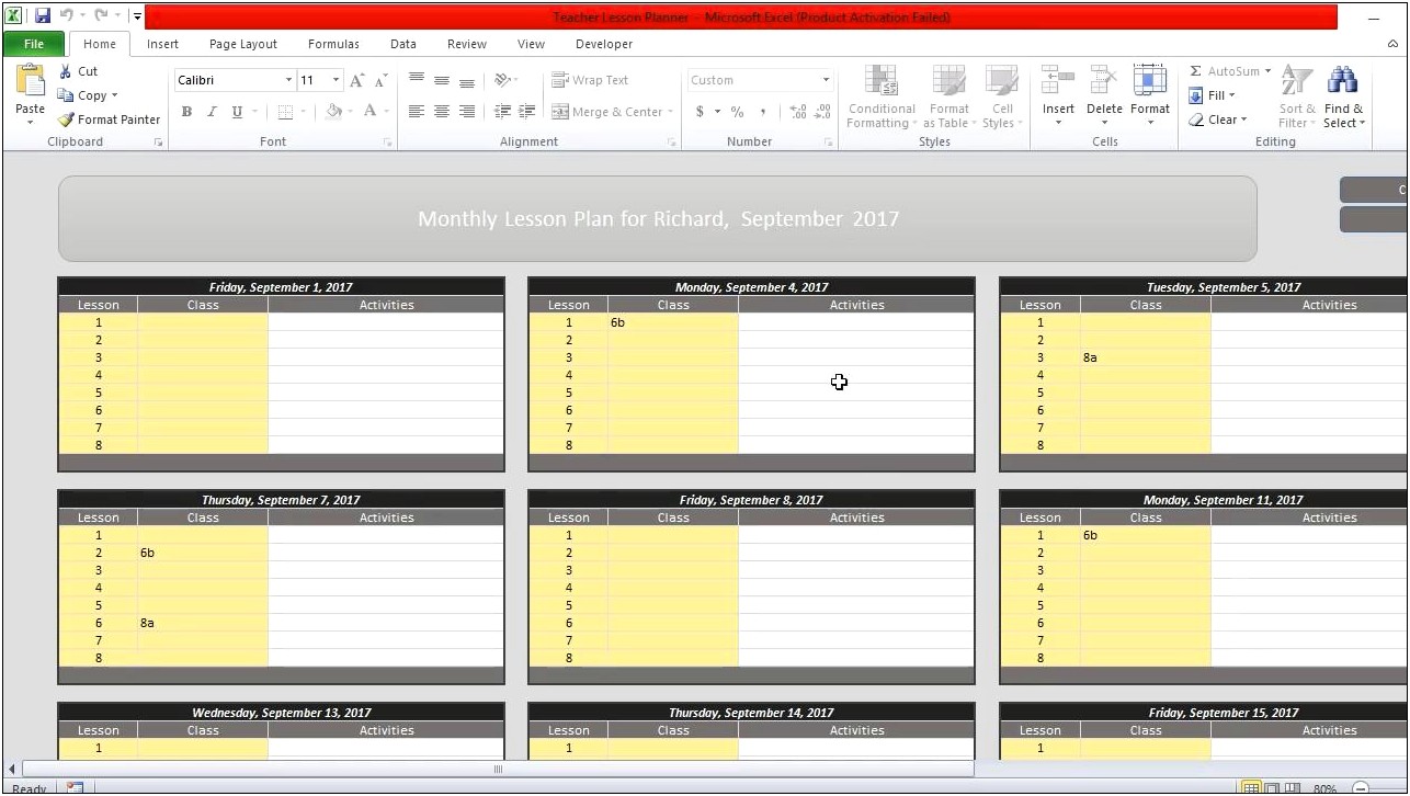 Teacher Lesson Plan Book Template Excel