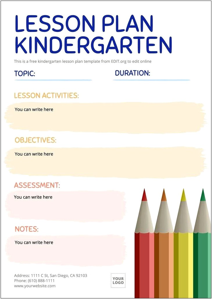 Teacher Lesson Plans Template For Kindergarten