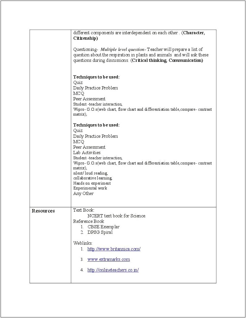 Teacher Plan Book Unit Page Template Science