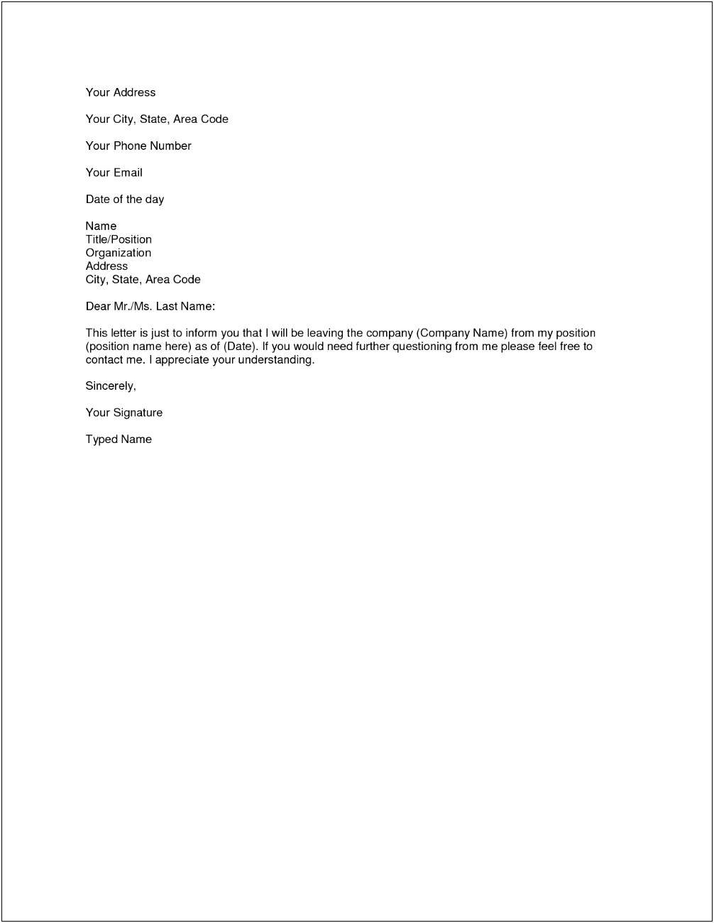 Teacher Resignation Letter Template Free Uk