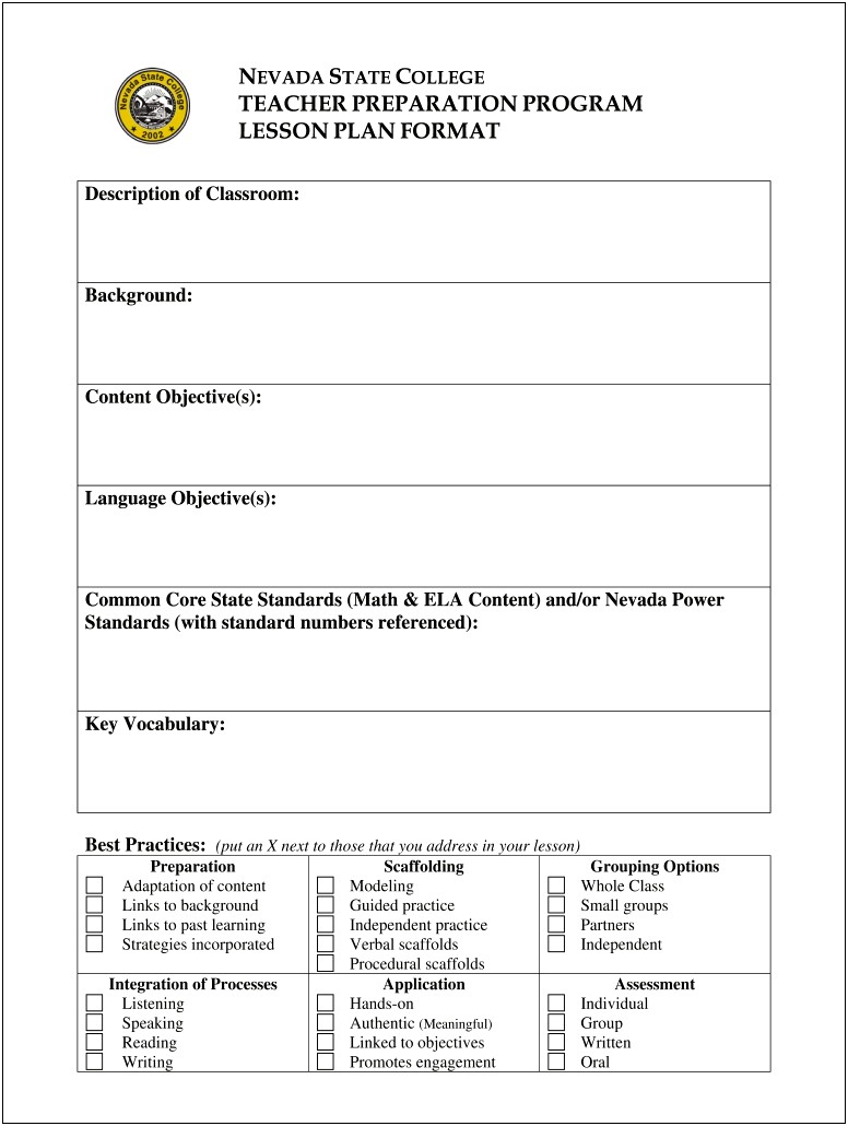 Teacher Strategies Blank Lesson Plan Template