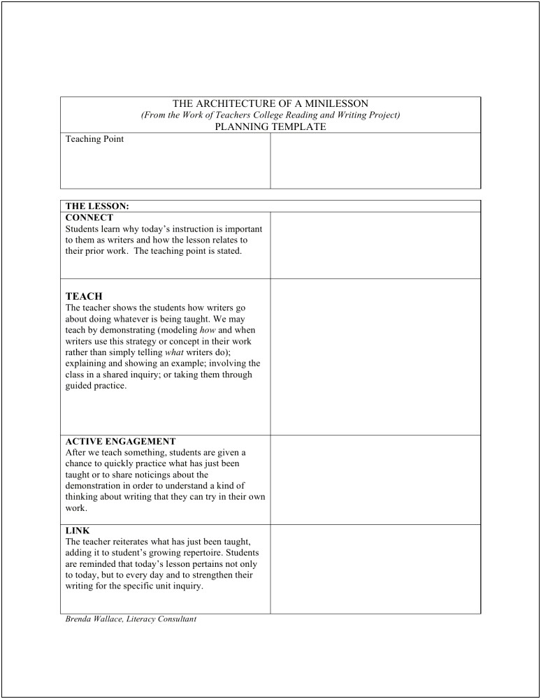 Teachers College Writing Lesson Plan Template