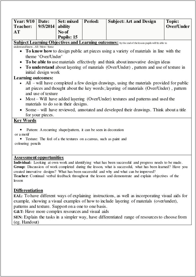 Team Evaluation Model Lesson Plan Template