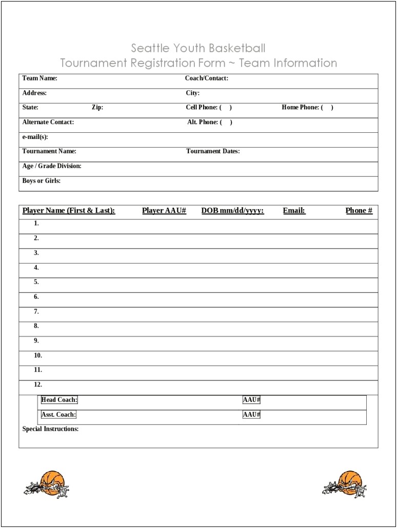 Team Registration Form Template Free Download