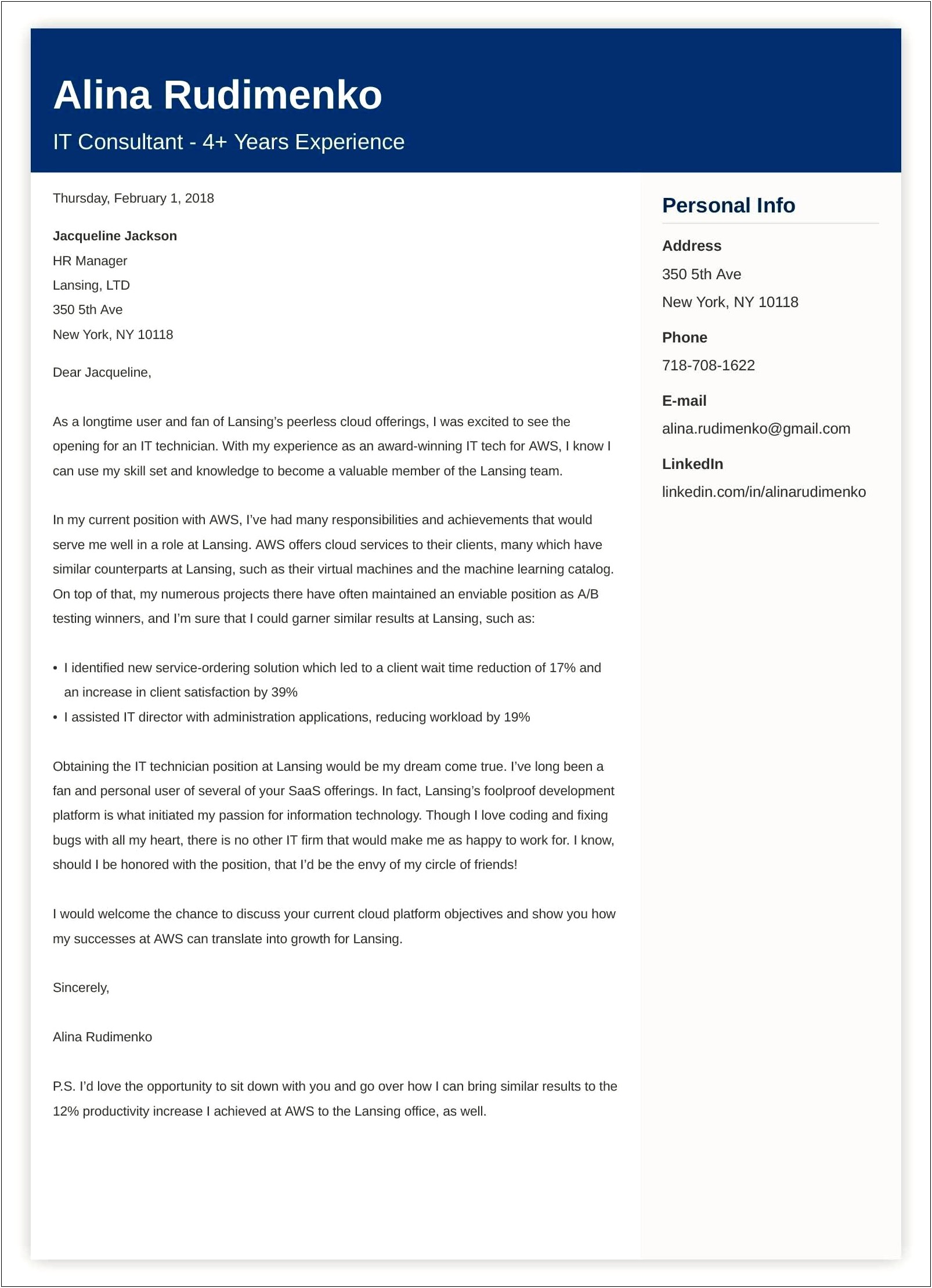 Technical And Professional Writing Cover Letter Template