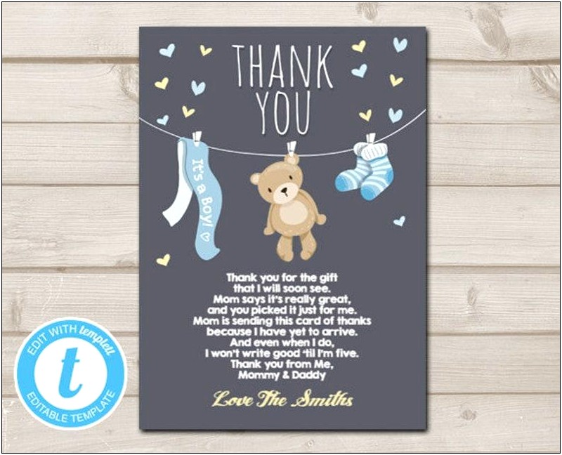 Teddy Bear Thank You Card Template