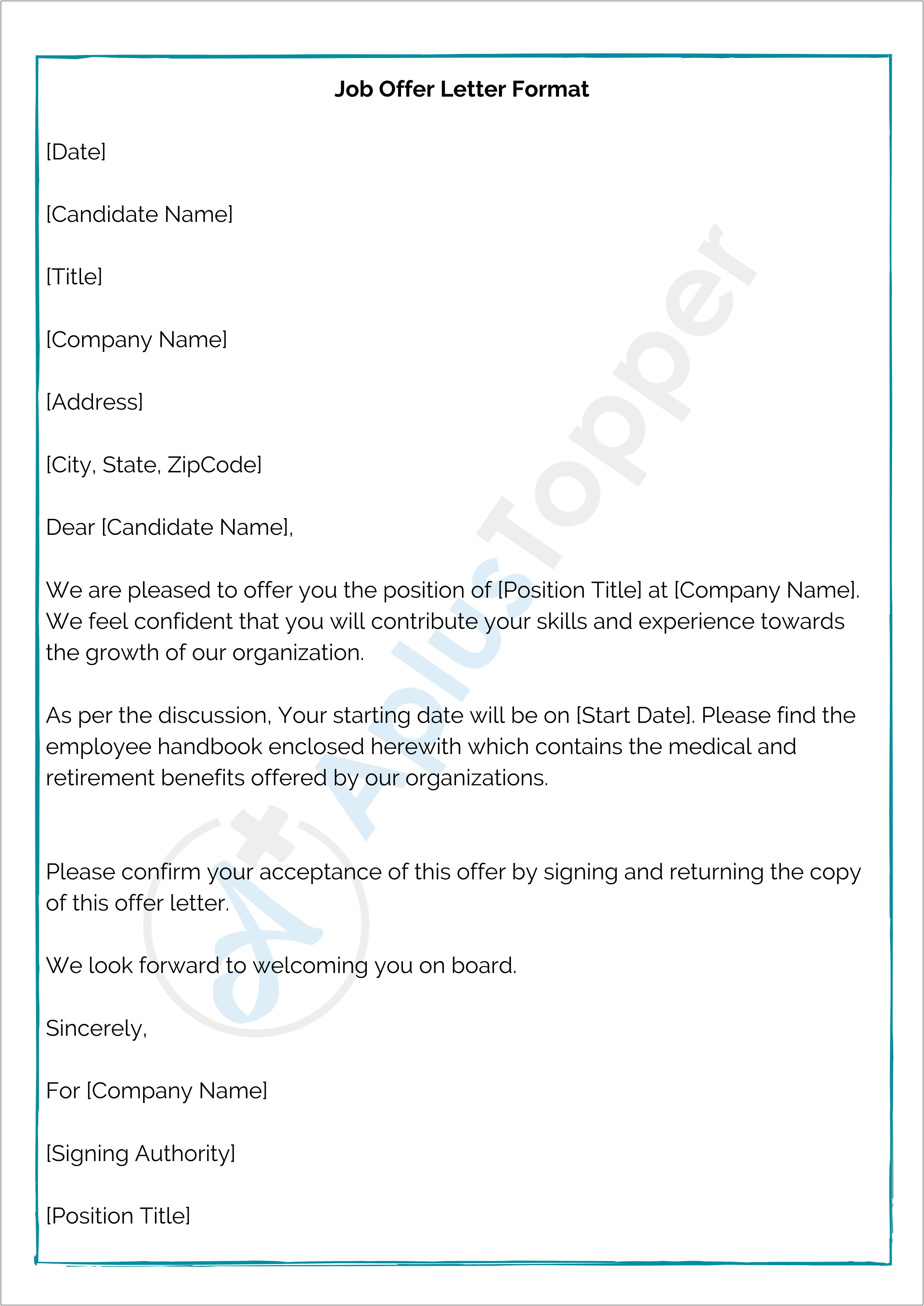 Temp To Perm Job Offer Letter Template