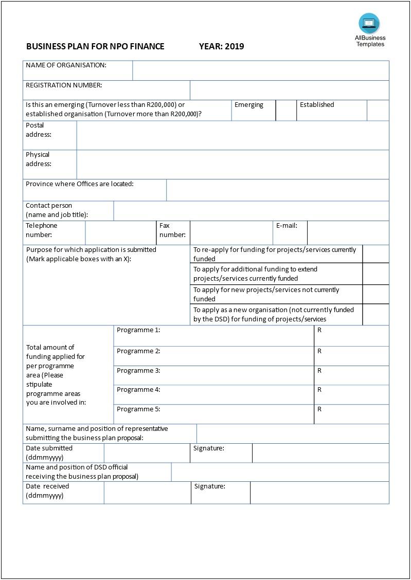 Template Business Plan For Non Profit Organization