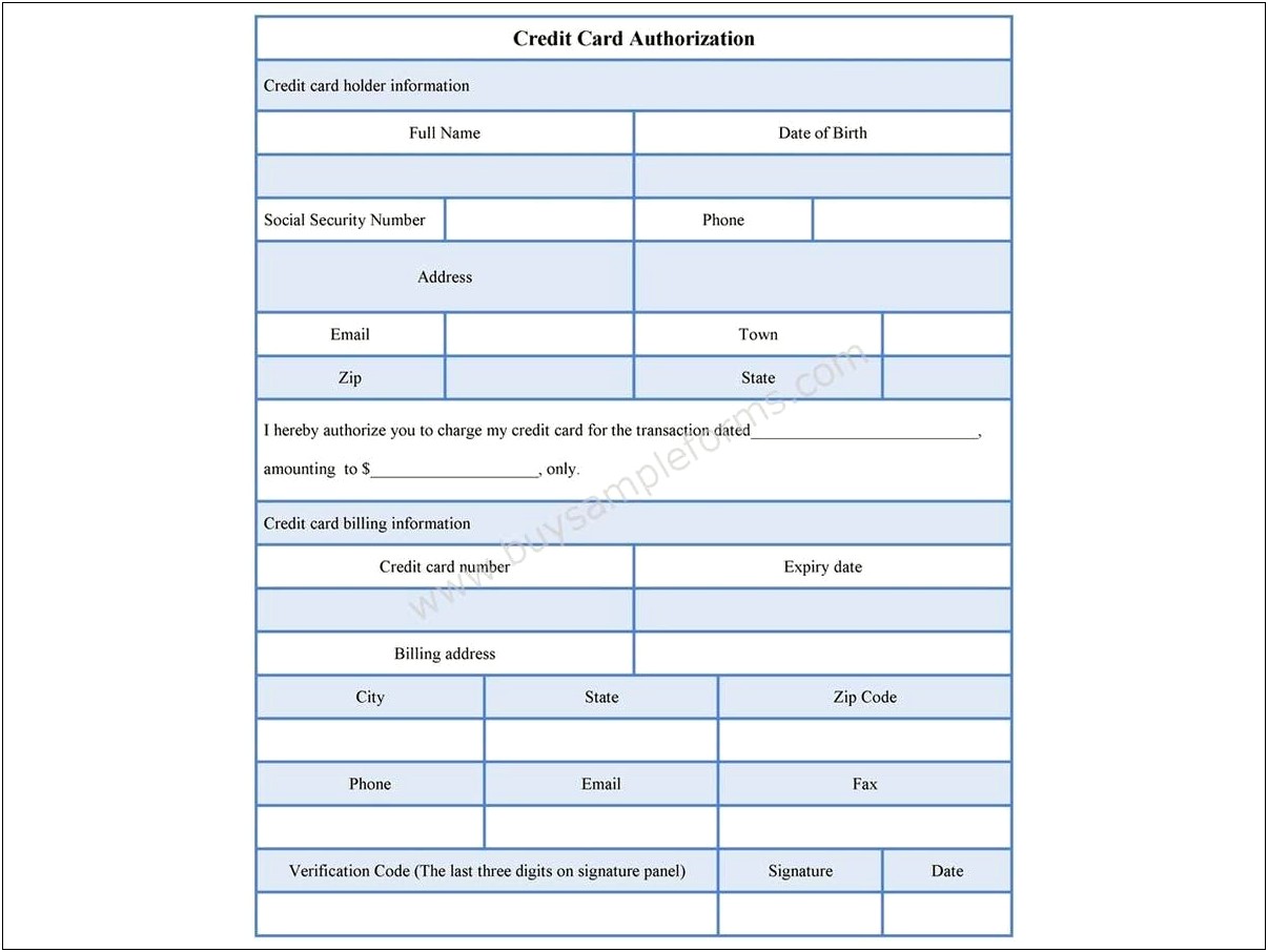 Template Credit Card Authorization Form Word Doc
