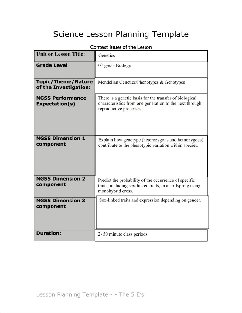 Template For A 50 Minute Lesson Plan