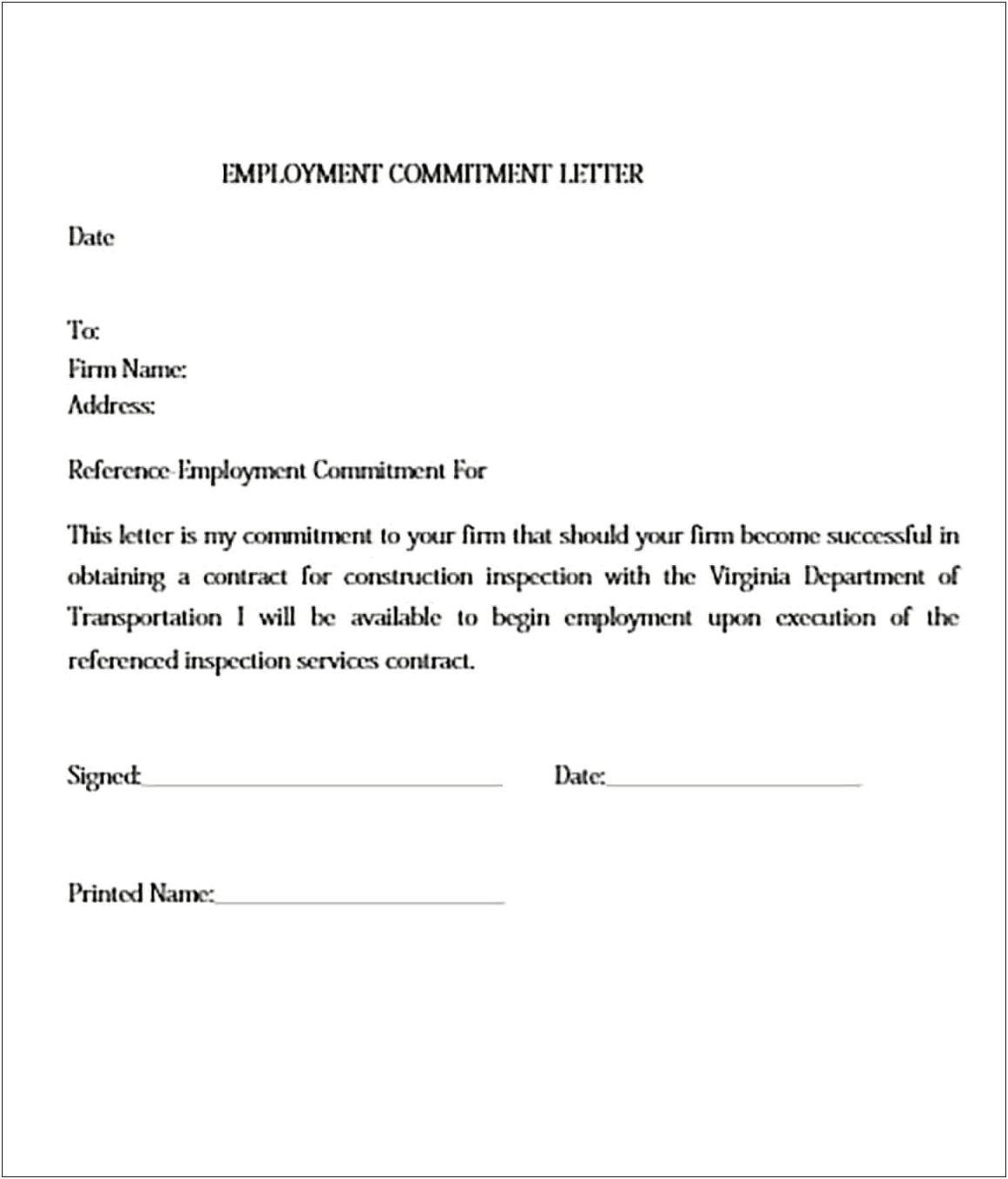 Template For A A Commitment Letter