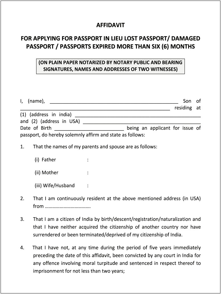 Template For A Letter For Express Passeport Procedure