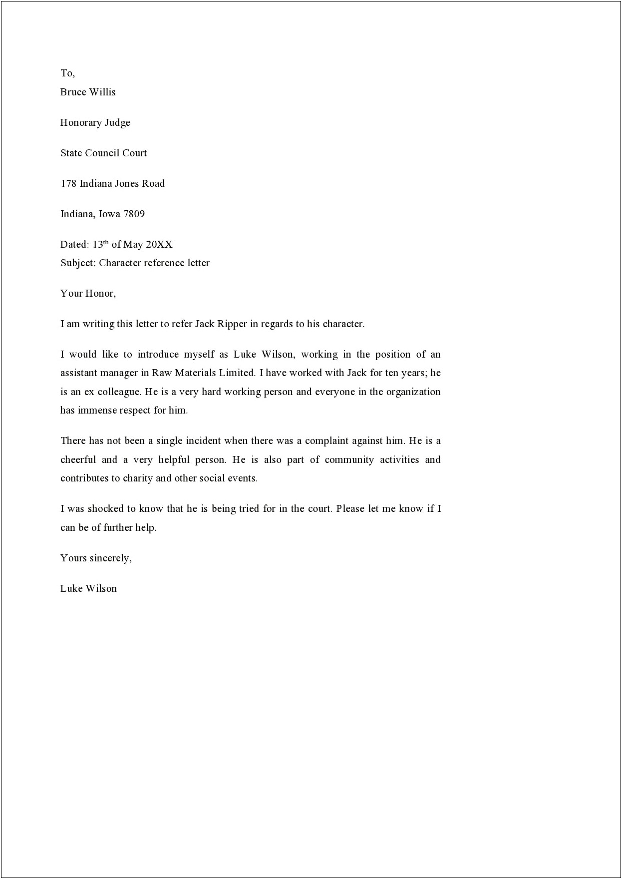 Template For A Letter Written To The Court