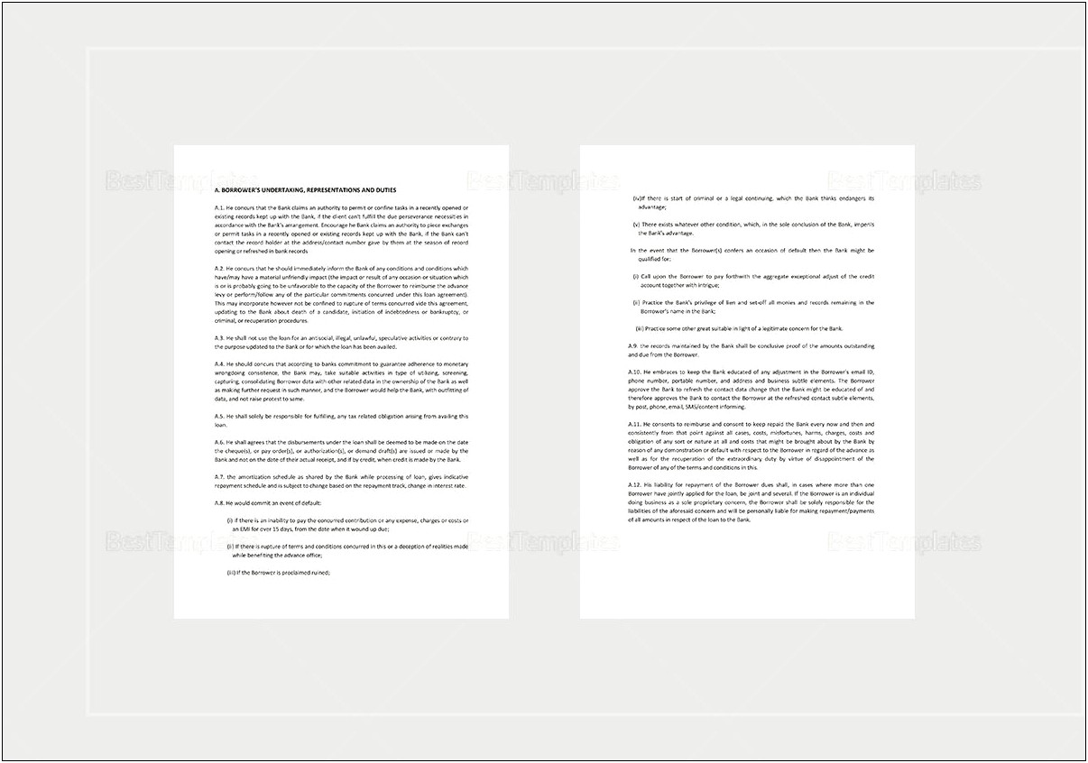 Template For A Loan Agreement Microsoft Word