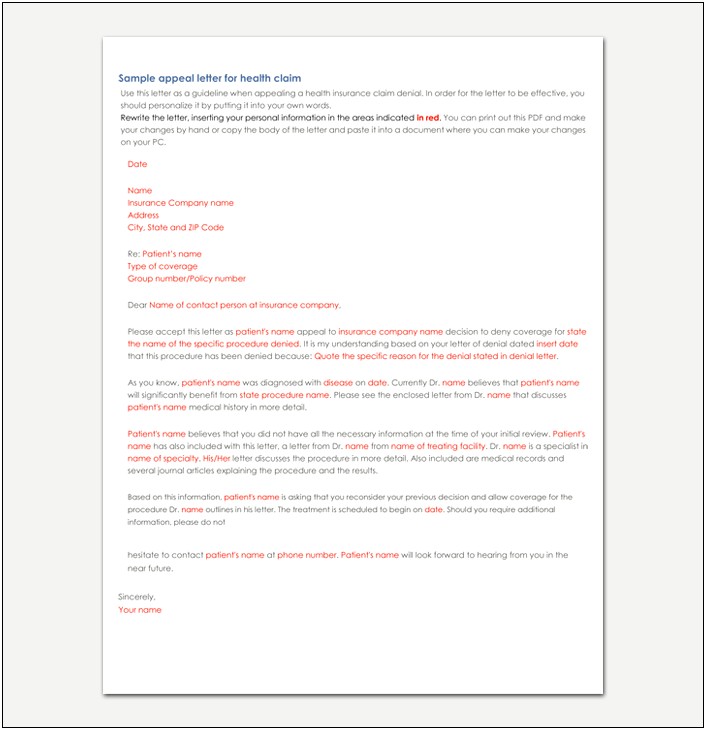 Template For An Insurance Appeal Letter