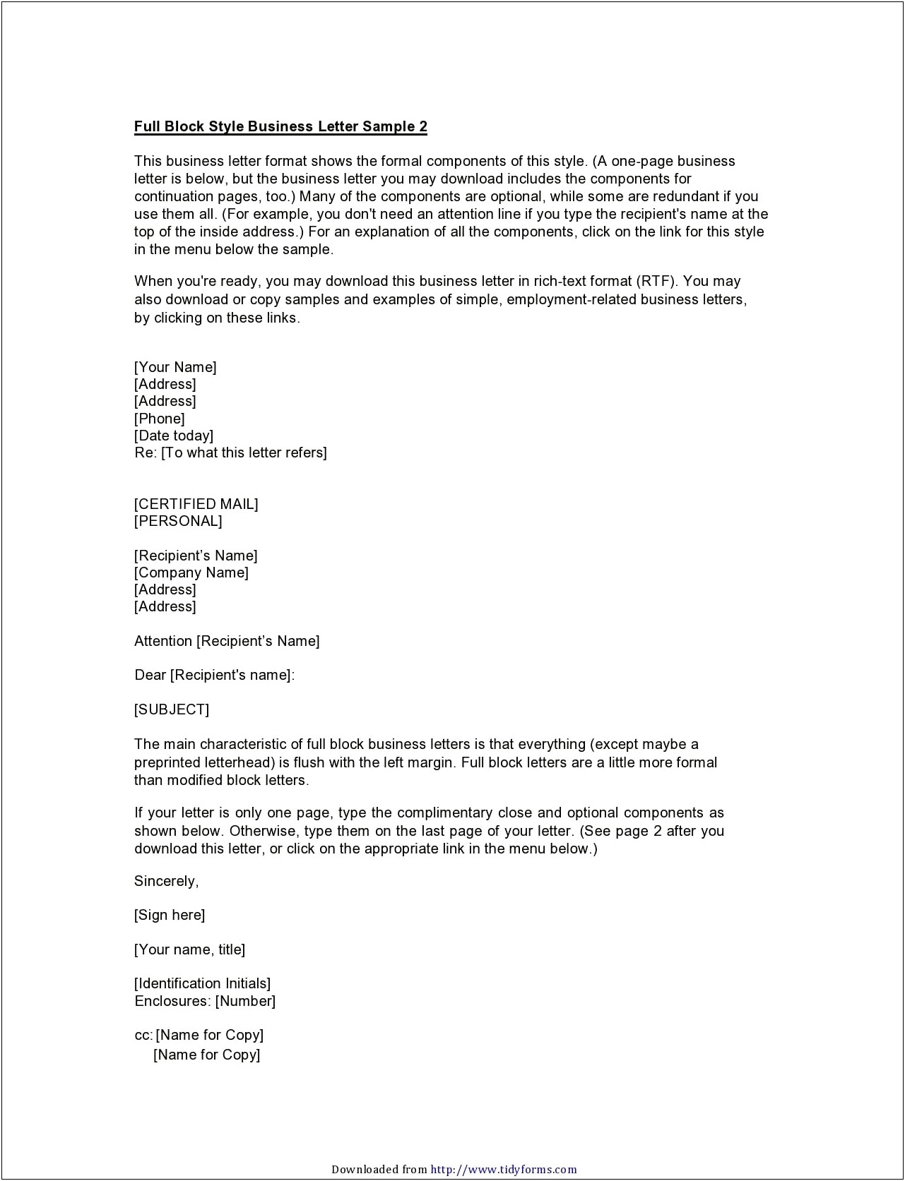 Template For Business Letter With Cc