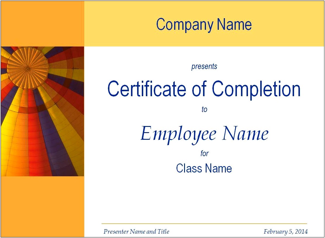 Template For Certificate Of Completion Word