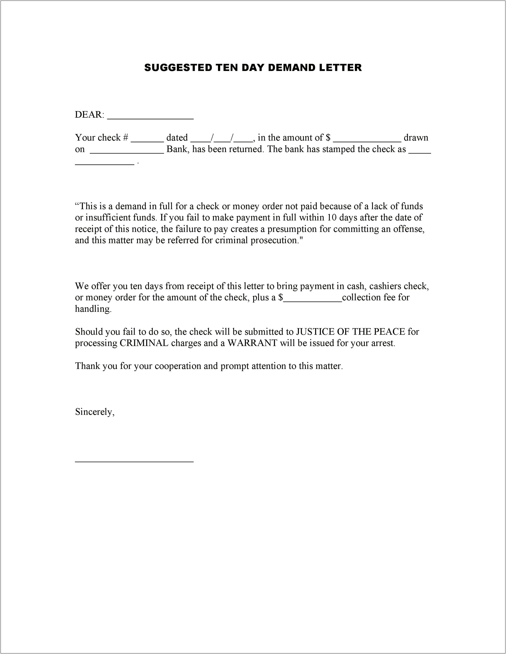 Template For Collection Demand Letter From Former Renter