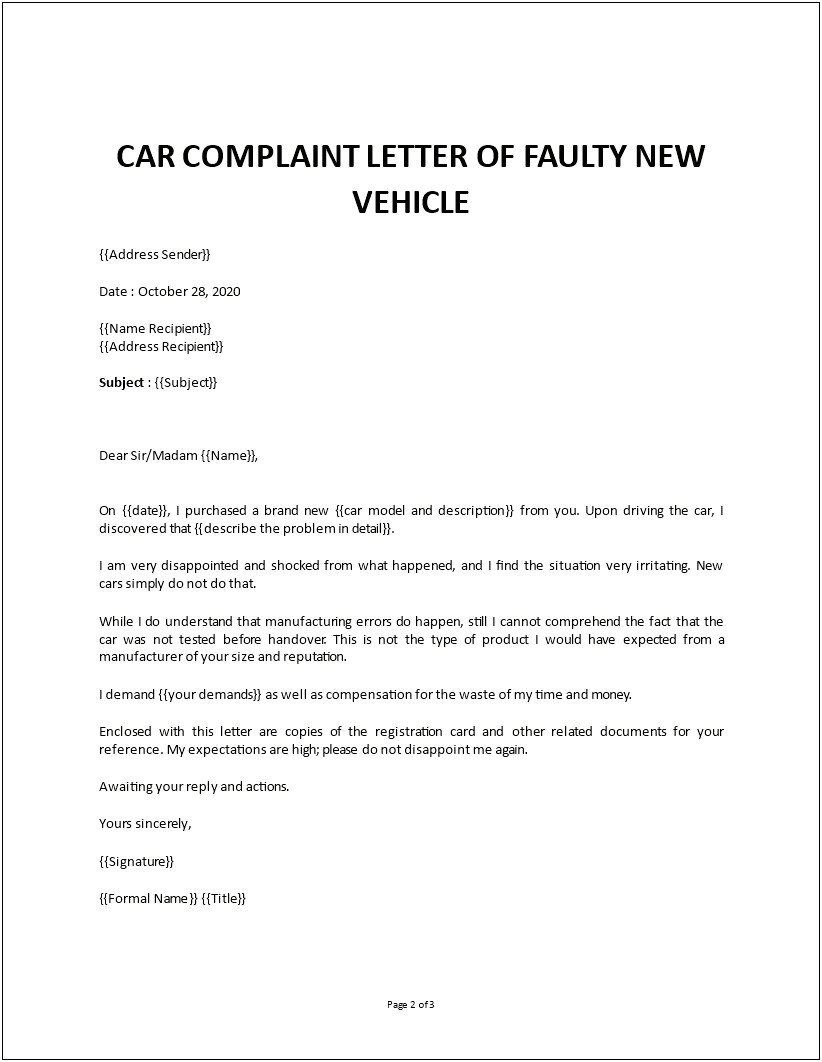 Template For Complaint Letter To Dmv