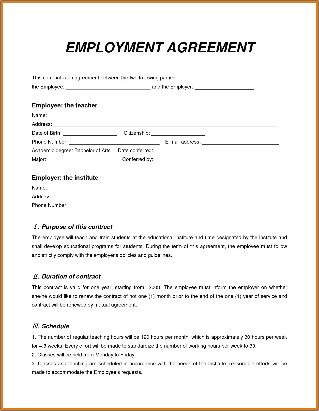 Template For Contract Of Employment Microsoft Word