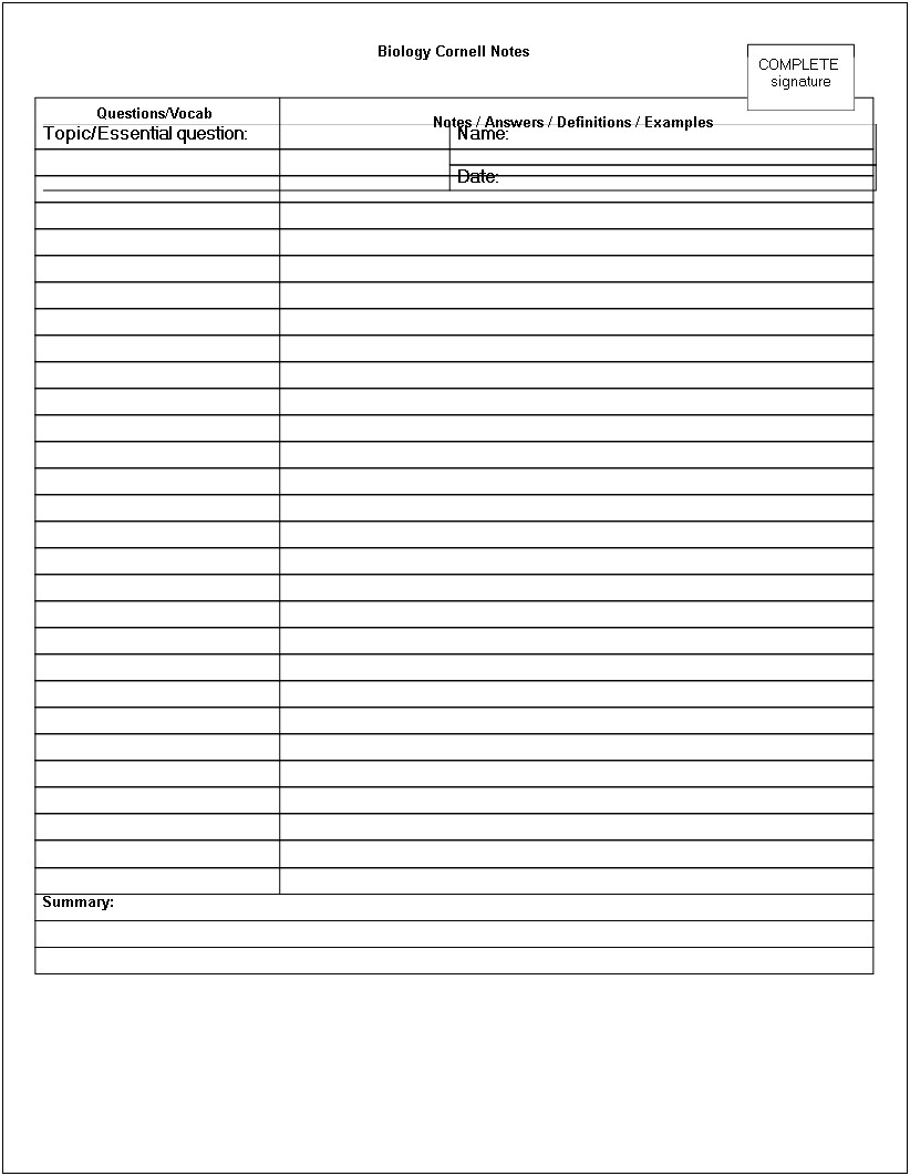 Template For Cornell Notes On Word