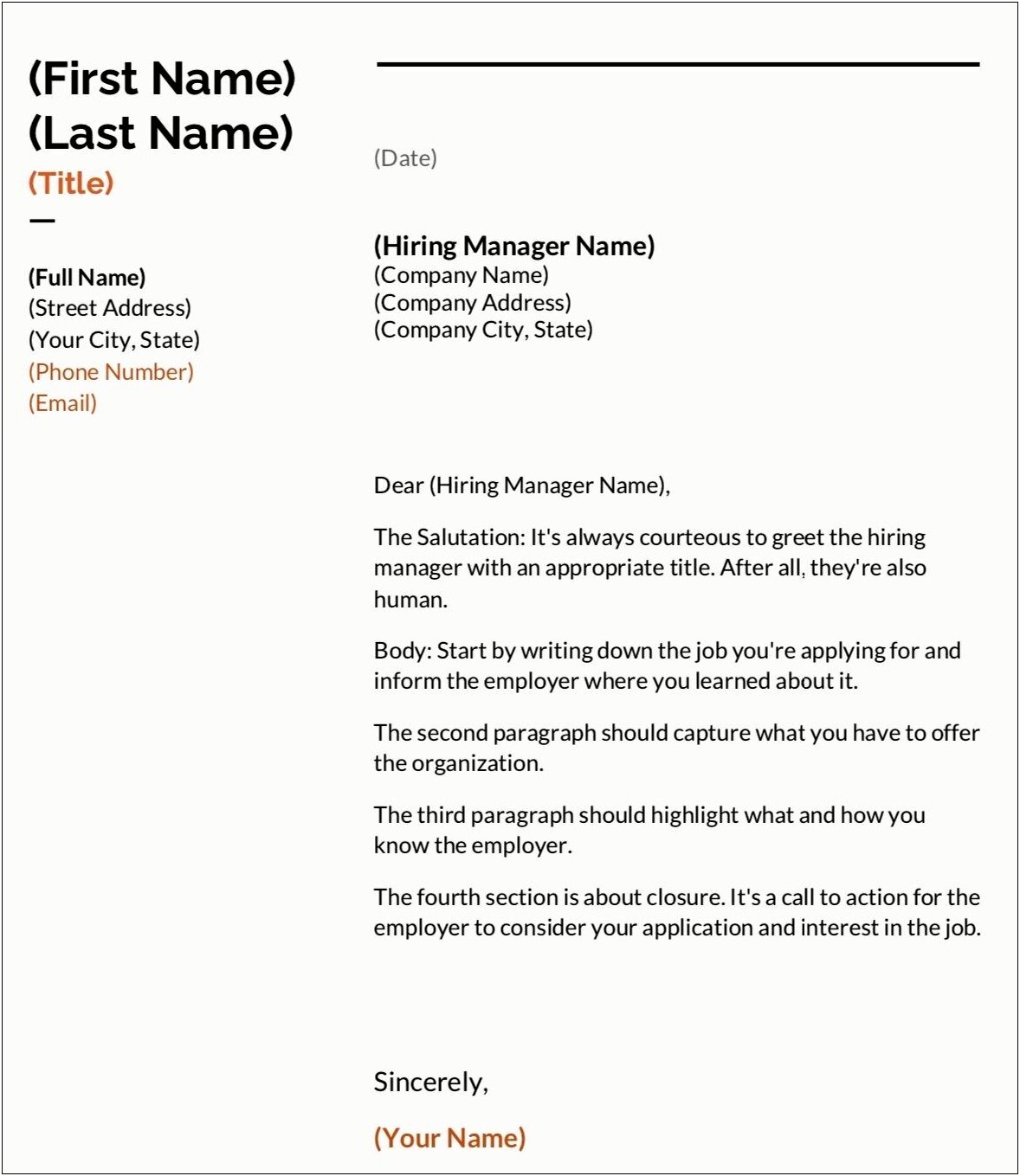 Template For Cover Letter Without Address