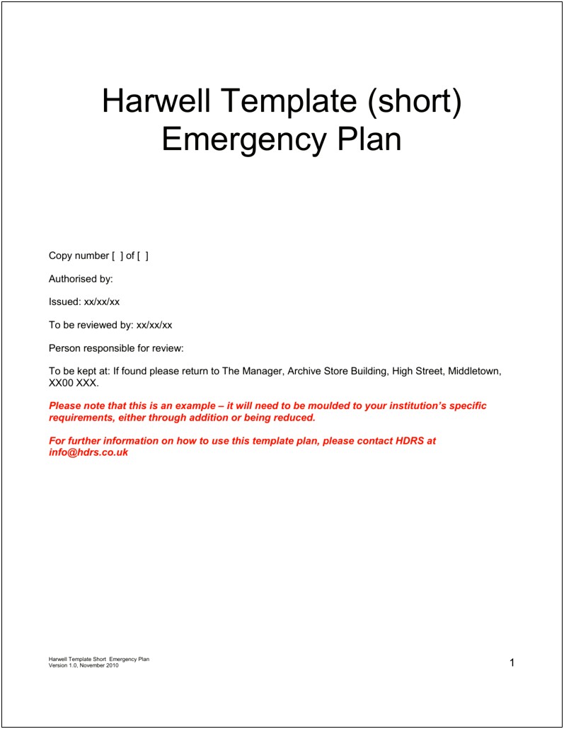 Template For Emergency Plan Briefing Note