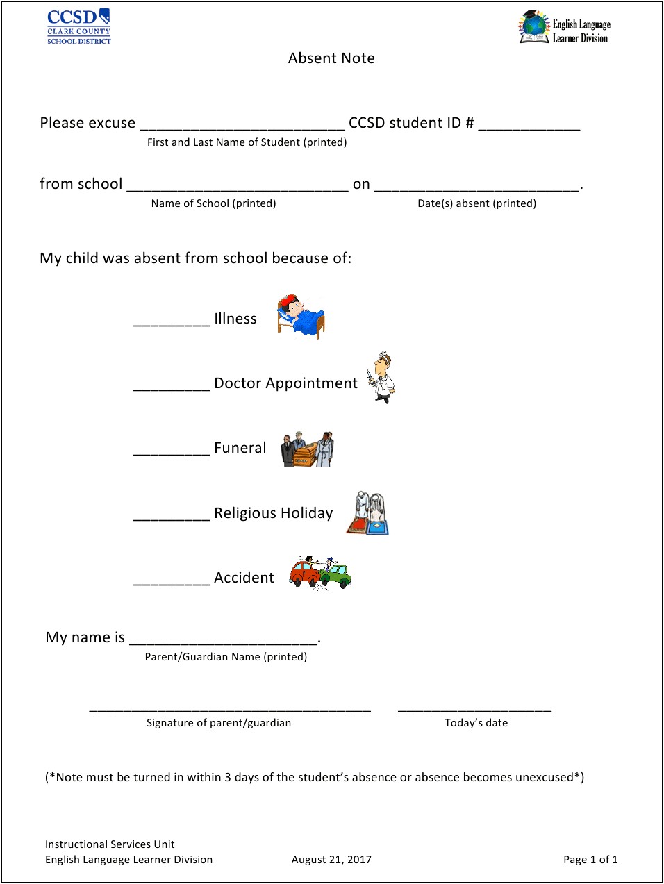 Template For Excuse Letter For School