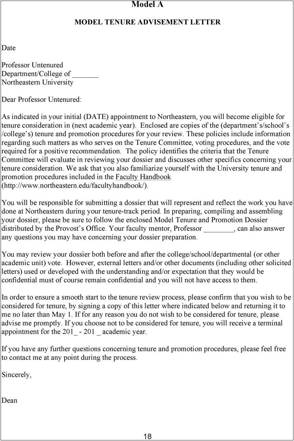 Template For Faculty Support Letter For Tenure