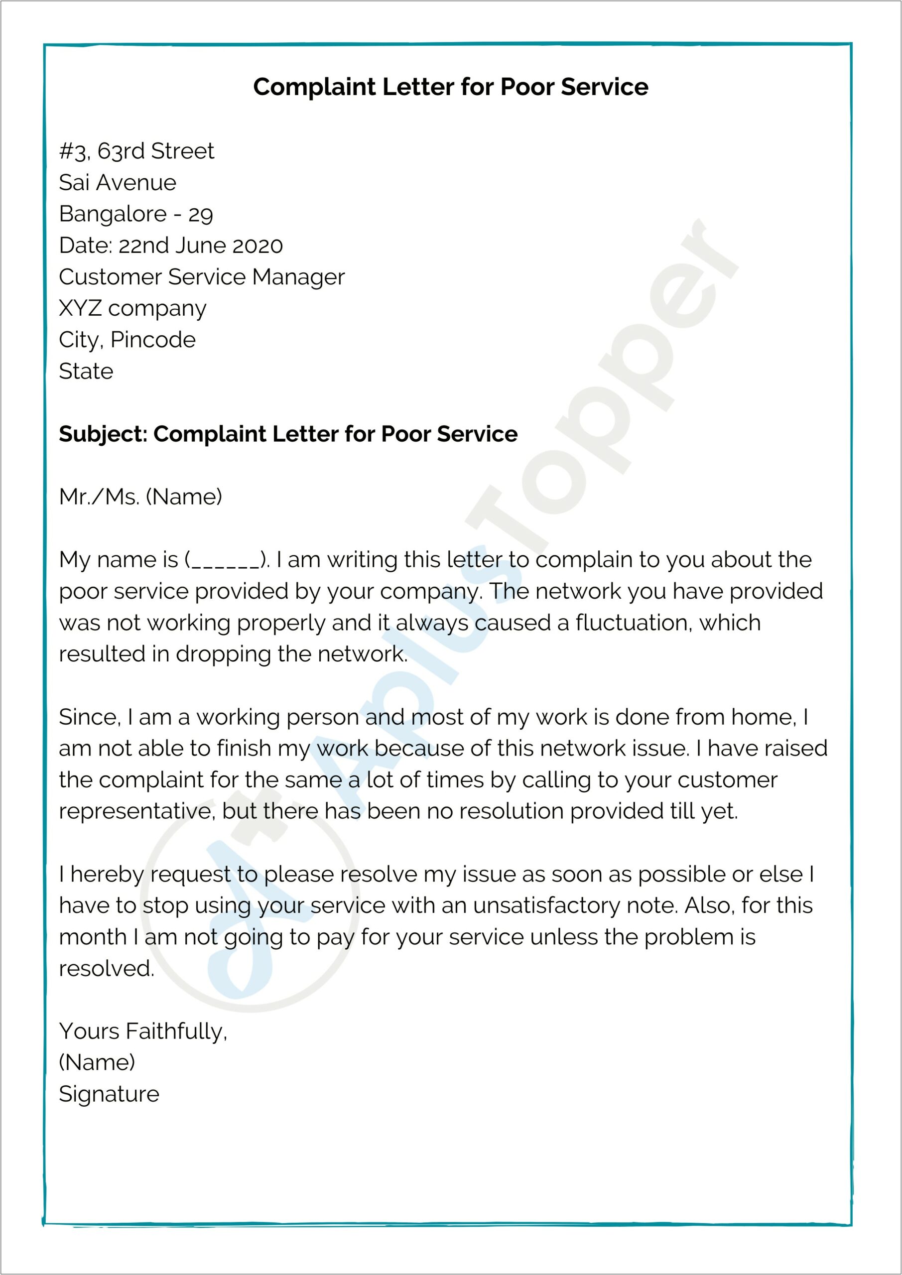 Template For Formal Complaint Business Letter