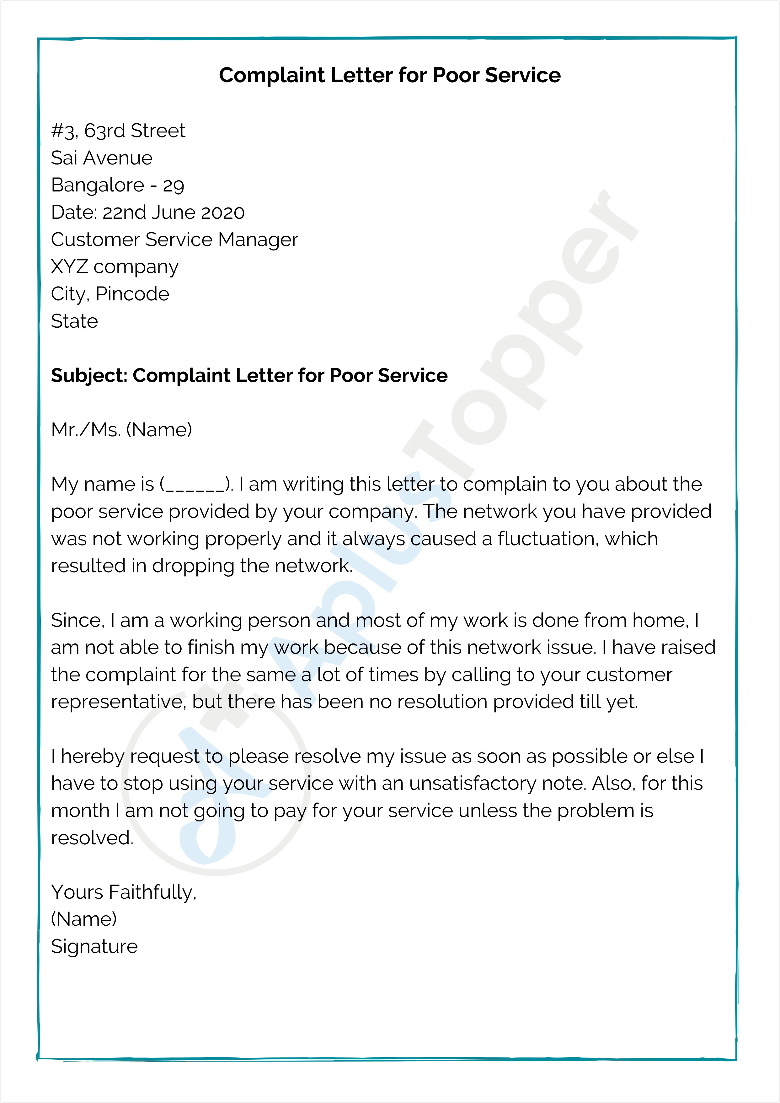 Template For Formal Complaint Business Letter