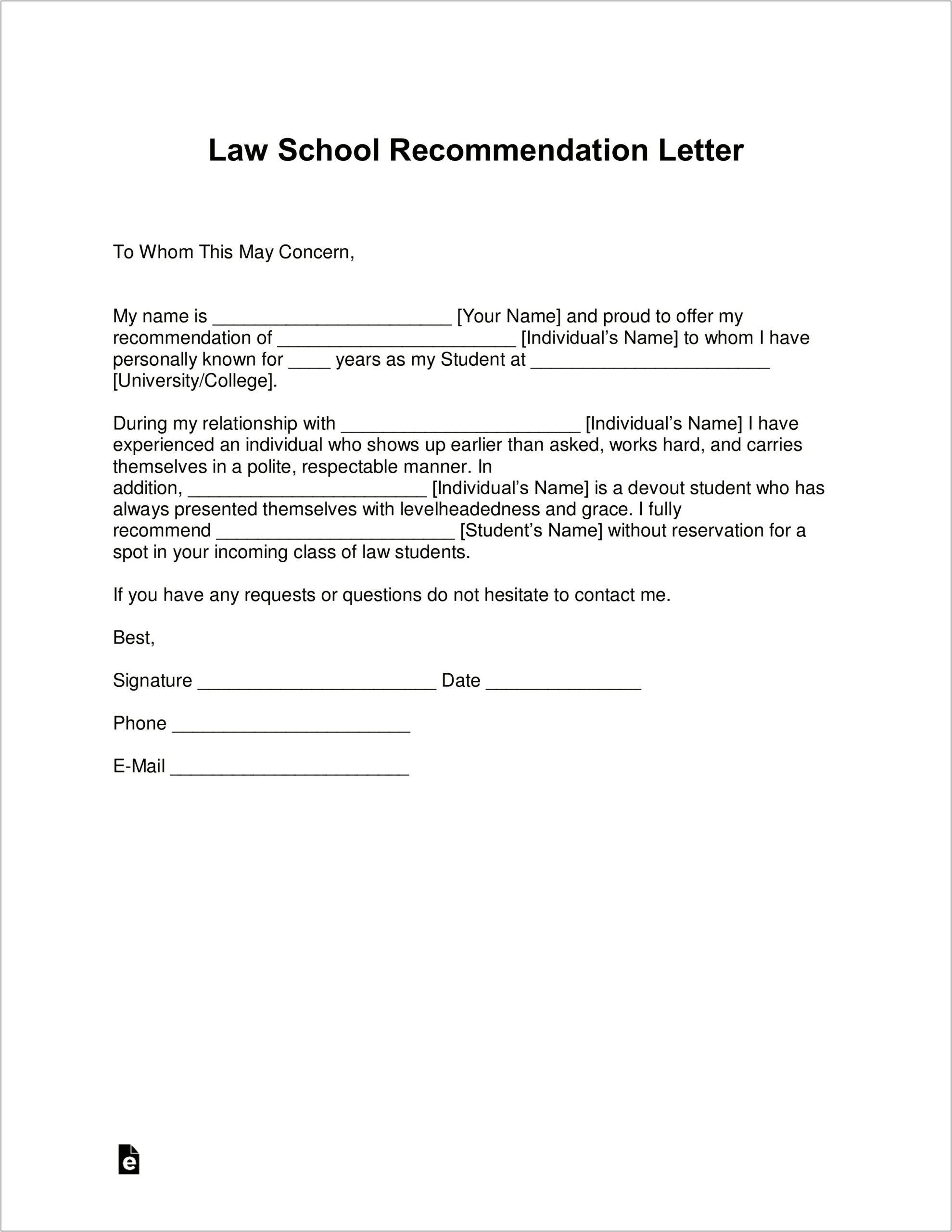 Template For Graduate School Letter Of Recommendation