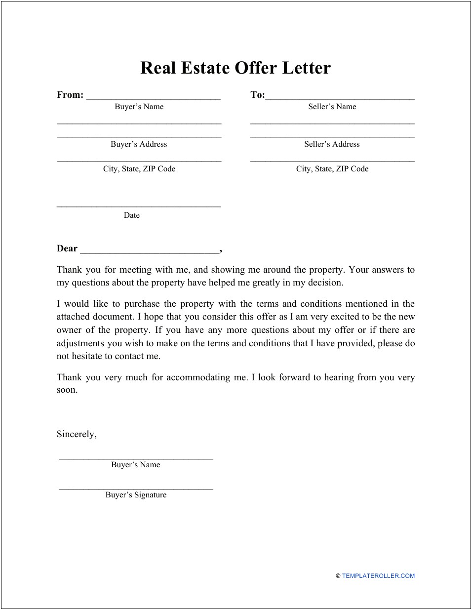 Template For Home Offer Letter Doc