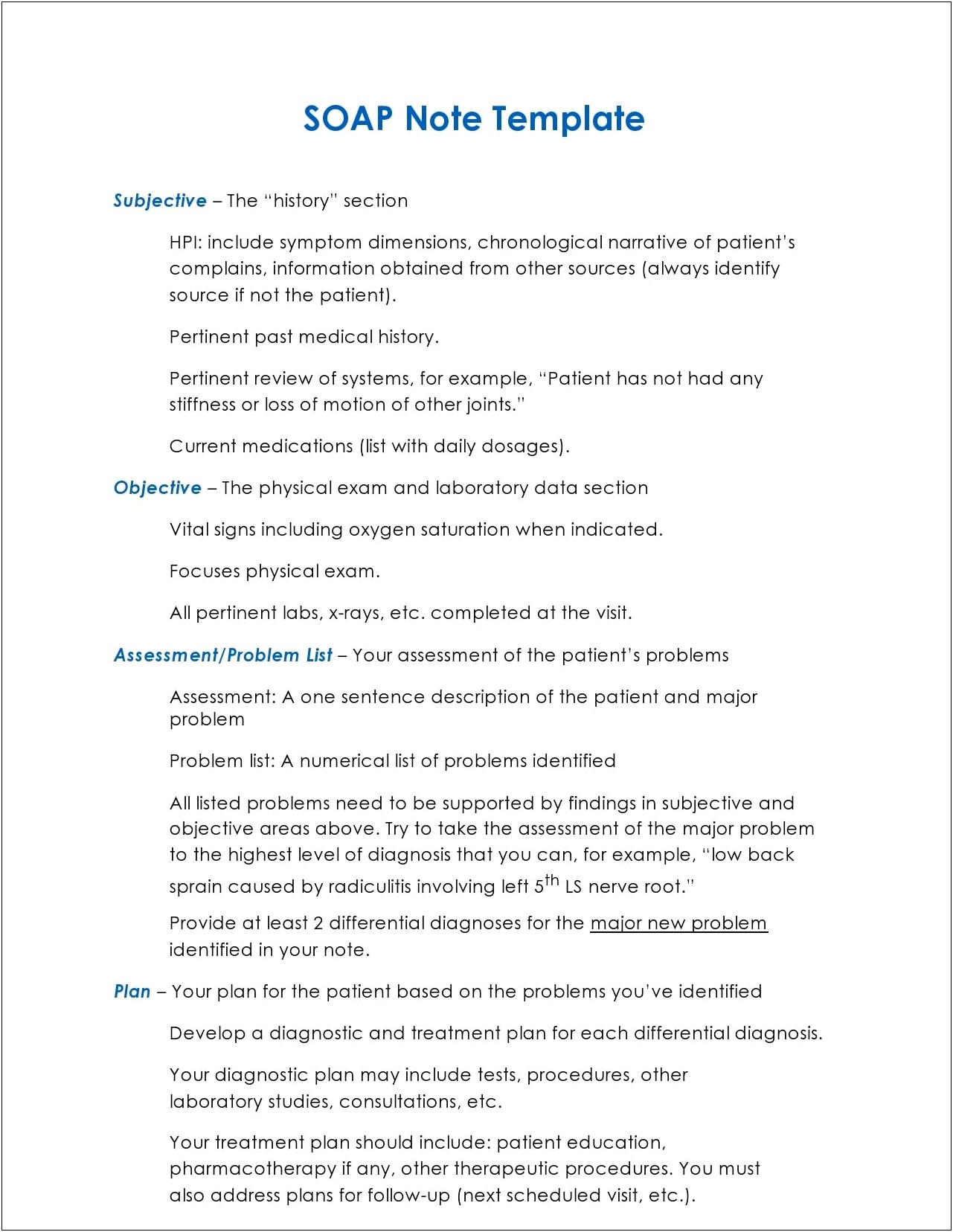 Template For Internal Medicine Assessment And Plan