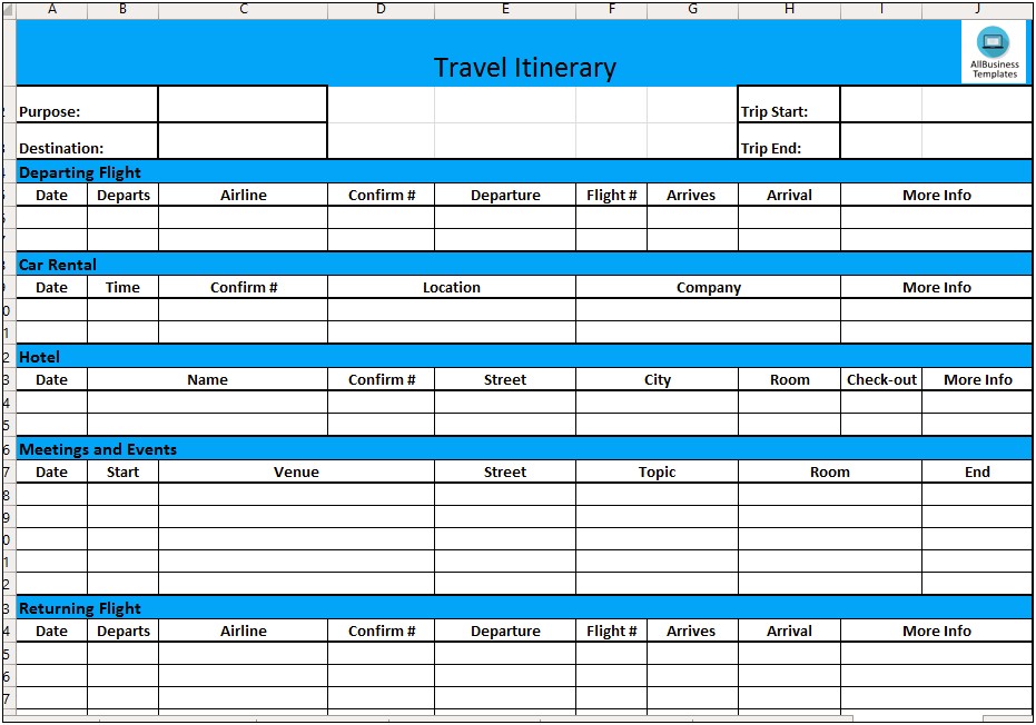 Template For Itinerary For Microsoft Word